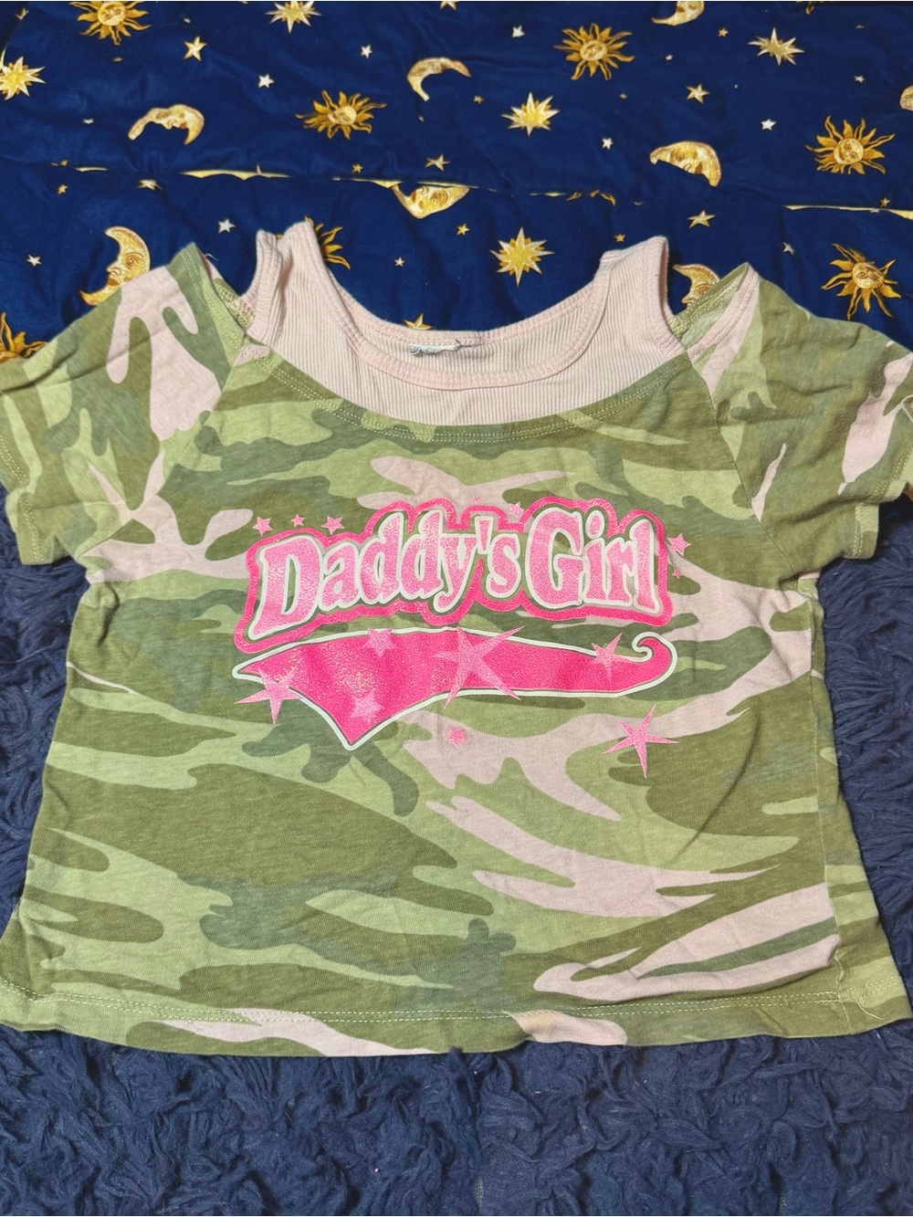 Vintage Girl’s Daddy’s Girl Pink Glitter Camo Top NO SIZE TAG